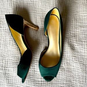 Shoes of Prey Emerald Green and Gold Glitter Heels